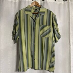 Tommy Bahama Green Casual Button Down Shirt with Vertical Stripes